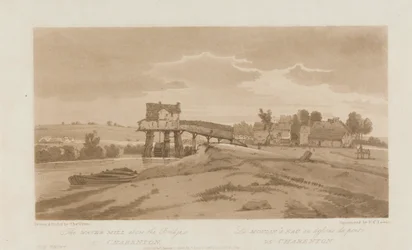 Il mulino ad acqua sopra il ponte di Charenton 1803; Tavola 20 da Vedute di Parigi, il volume Emanuel tracciato della tavola B181.25.2629