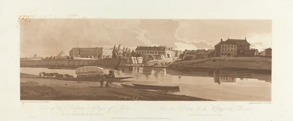 Vista del palazzo e del villaggio di Choisi, sulle rive della Senna 1803; Tavola 14 da Vedute di Parigi, il volume Emanuel tracciato della tavola B1981.25.2623