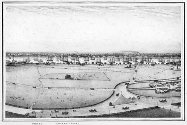 Strand e campo da cricket, panorama di Calcutta, India, c1840