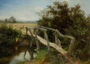 Il vecchio ponte pedonale sul fiume Cole a Yardley, 1890