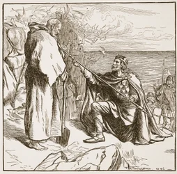 Egfrid che implora San Cuthbert, illustrazione da 
