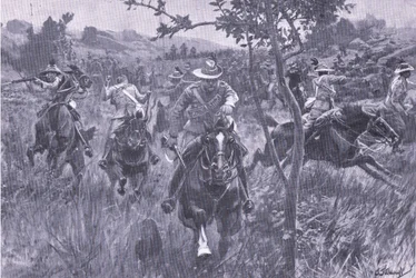 Attacco a una pattuglia, da Dopo Pretoria: La guerra di guerriglia pubblicata da Harmsworth Bros Limited, 1901