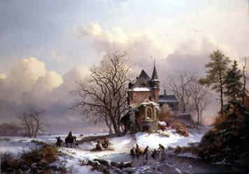 Paesaggio invernale con pattinatori