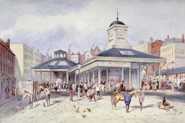 Veduta del mercato di Newgate in Paternoster Square, Città di Londra, 1836