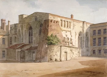 Vista esterna della Painted Chamber, Palazzo di Westminster, Londra