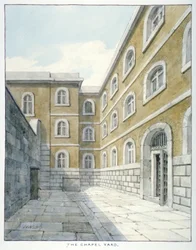 Il cortile della cappella nella prigione di Newgate, Old Bailey, City of London