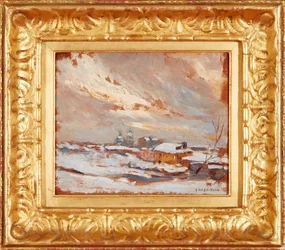 Paesaggio invernale con cupole lontane, Russia (olio su tavola)