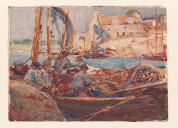 Barche per la pesca delle sardine a Concarneau, Bretagna, 1900 circa (acquerello su carta)