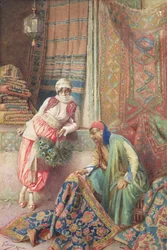 Contrattazione con il venditore di tappeti, c.1875
