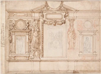 Progetto per una decorazione murale con schizzi incollati dopo Raffaello (verso)