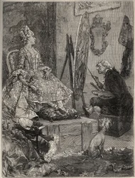 François Boucher dipinge il ritratto di Jeanne Antoinette Poisson, Marchesa di Pompadour