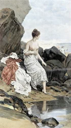Donna al mare che si bagna di nascosto - allegoria dell