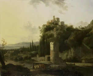 Paesaggio italiano con torre rotonda