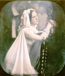 Una donna inginocchiata su una sedia che prega, 1850