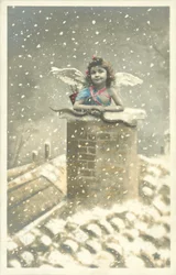 Angelo ragazza che emerge da un camino nella neve