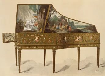Clavicembalo del XVIII secolo decorato con grottesche, illustrazione dal Dictionnaire de l