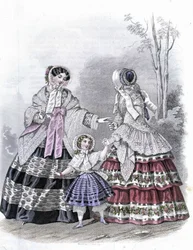 2 donne alla moda con una ragazza a passeggio - in "Journal des Demoiselles" 1852