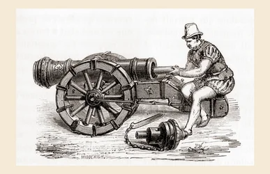 Un cannone tedesco a retrocarica del XVI secolo, da Les Merveilles de la Science, pubblicato c.1870