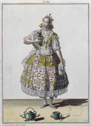 Una signora creola di Lima, Perù (incisione a colori)