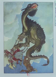 Un Drago che Cade dal Cielo, illustrazione dalla fiaba ungherese, 