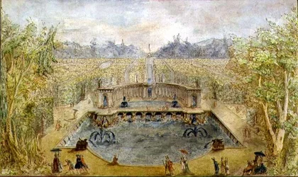 Un giardino formale con fontane, c.1770