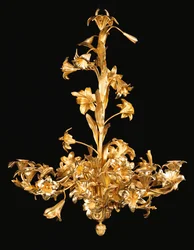 Lampadario francese in bronzo e ottone a otto luci, seconda metà del XIX secolo