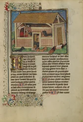 Un cacciatore che si prende cura dei cani in canile, c.1430-40