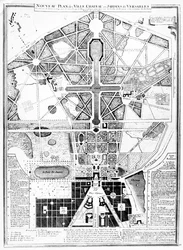Un nuovo piano della città, castello e giardini di Versailles, 1714