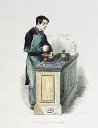 Uno studente di farmacia che prepara medicine, illustrazione da Les Francais peints par eux-memes, Editions L. Curmer, 1841