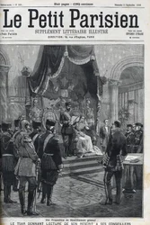 Proposta di disarmo generale (fatta alle potenze europee) - Lo zar Nicola II legge il suo rescritto ai suoi consiglieri. Le Petit Parisien