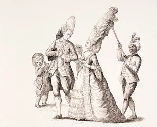 Una satira sulle acconciature estreme delle donne nella Parigi del XVIII secolo, 1875