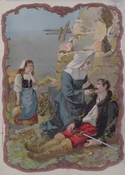 Una sorella che aiuta un soldato ferito durante la guerra del 1870