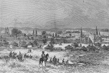Veduta di Kong, illustrazione da "Du Niger au Golfe de Guinee...", di Louis Gustave Binger, 1892
