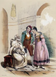 Una coppia che si sposa in chiesa; illustrazione per Spagna, - in “The twelve Nations” di M.E Fouinet