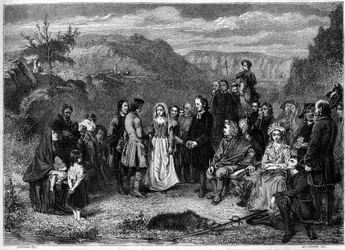 Un matrimonio di Puritani (Presbiteriani) in Scozia. Incisione di Freeman in “Le Magasin picturesque”