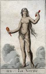 Rappresentazione della Verità, una giovane donna nuda con un volto candido, tiene uno specchio. Da 