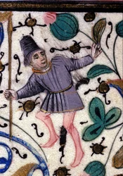 Uno scudiero. Manoscritto francese di Petrarca (Francesco Petrarca) del XIII secolo. Biblioteca Comunale di Rimini