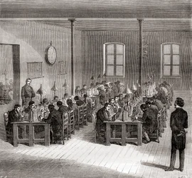 Una stazione telegrafica a Parigi, Francia c.1870, da Les Merveilles de la Science, pubblicato c.1870