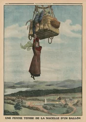Una donna che cade dalla gondola di un pallone, illustrazione di copertina posteriore da 