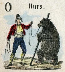 Abecedario. Lettera O come orologio da orso. Piccolo alfabeto enciclopedico, serie popolare. Immagini di Epinal, fine XIX secolo