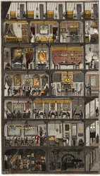 Alloggio a Parigi - Sezione trasversale di una casa parigina nel 1885. in “La Nature. Revue des sciences et de leurs applications aux arts et à l