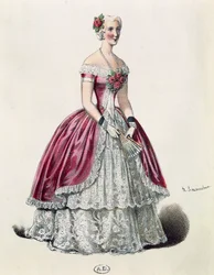 Attrice Eugenie Doche nel ruolo principale in La signora delle camelie, dramma di Alexandre Dumas figlio, Francia