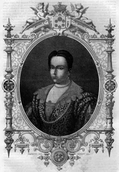 Adelaide di Borgogna (931-999), vedova di Lotario (Conte di Parigi e Duca di Francia) e seconda moglie di Ottone I il Grande. Incisione in 