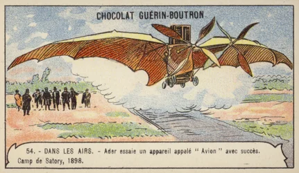 Ader compie un volo di successo con la sua macchina volante Avion, Camp de Satory, Francia