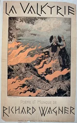 Pubblicità per "La valchiria", poesie e musica di Richard Wagner (1813-83) (litografia a colori)