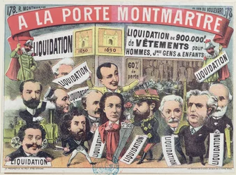 Pubblicità per una vendita di abbigliamento al grande magazzino La Porte Montmartre, c.1880