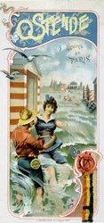 Pubblicità per arrivare a Ostenda (Belgio) da Parigi: Ostenda: 5 ore da Parigi, c.1900 (cromolitografia)