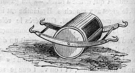 Macchina agricola: un distributore di fertilizzanti presentato al concorso agricolo di Parigi nel 1860. Incisione in 