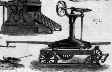 Macchina agricola: un maneggio portatile presentato al concorso agricolo di Parigi nel 1860. Incisione in 