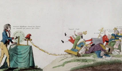 Allegoria della Rivoluzione Francese che rimuove tutti i troni dei ladri incoronati
